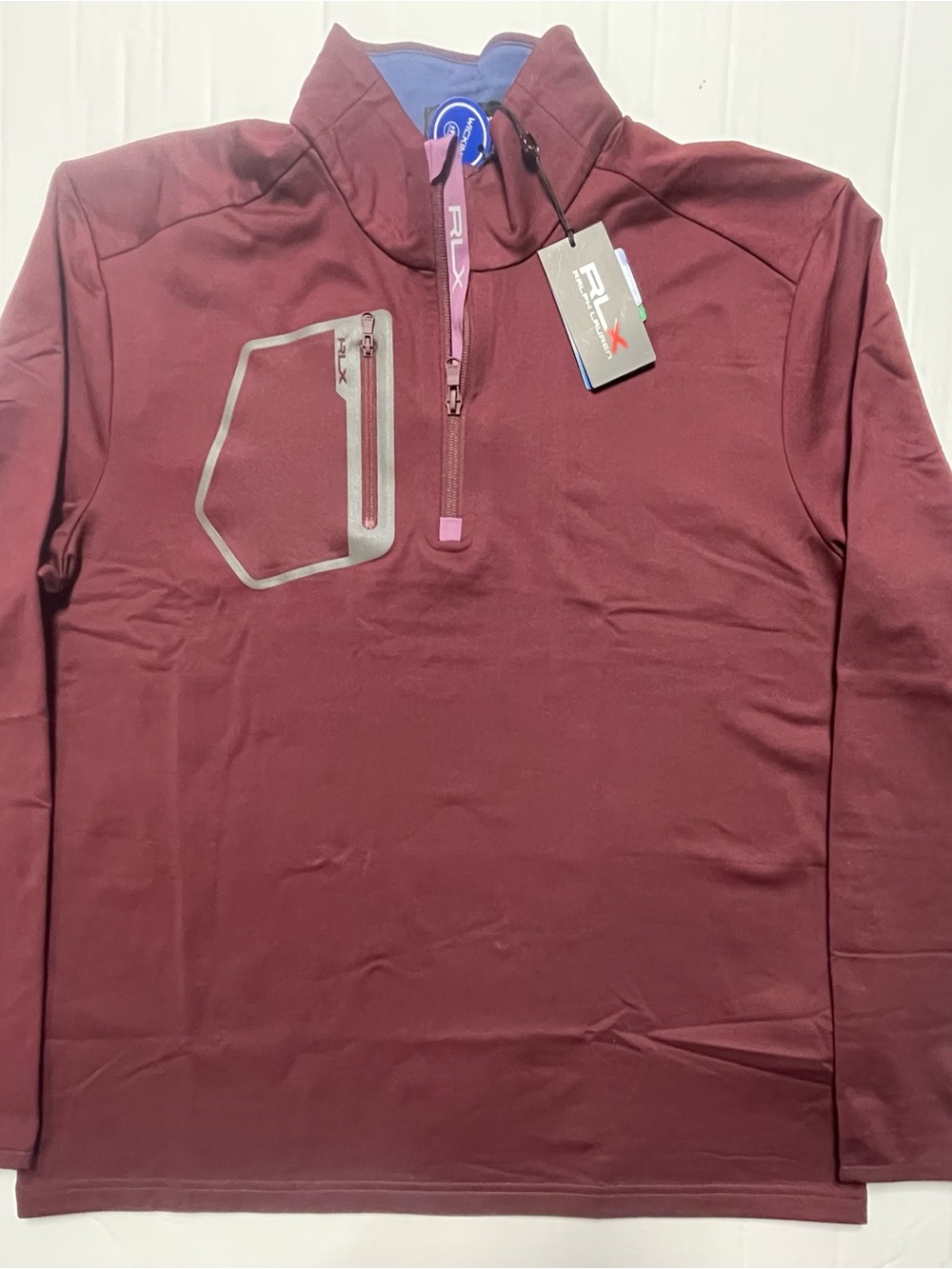 Ralph Lauren RLX Men's Zip-Up Pullover - Wine with Pink Accents